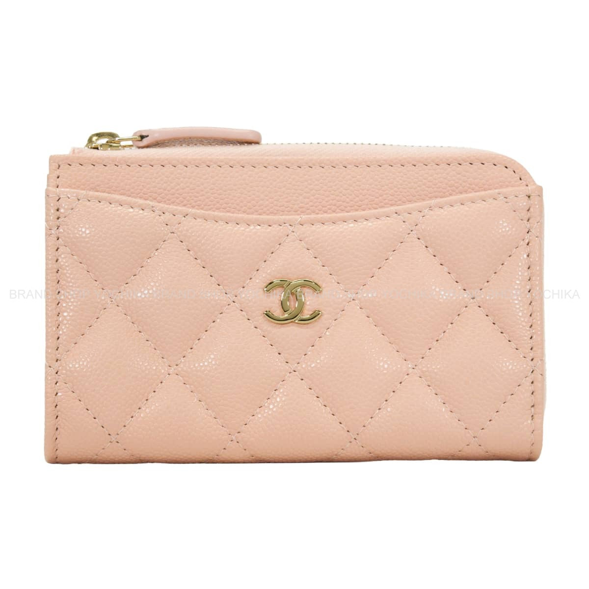 CHANEL card holder Classic Zipped Fragment case Matelasse COCO MarkBeige Pink Graind Calf(Caviarskin) Champagne Gold HW AP3179[EXCELLENT][Authentic]