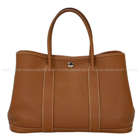 [Pre-loved] HERMES tote bag Garden Party 30 TPM All Leather Gold Veau Negonda Silver HW Stamp T[USED A][Authentic]