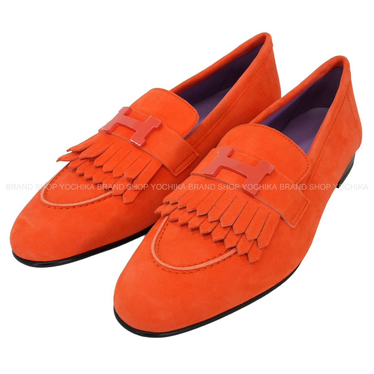 HERMES loafers Moccasin RoyalRose Sorbet Chevre Velour/Lacquer #38.5[BRAND NEW][Authentic]