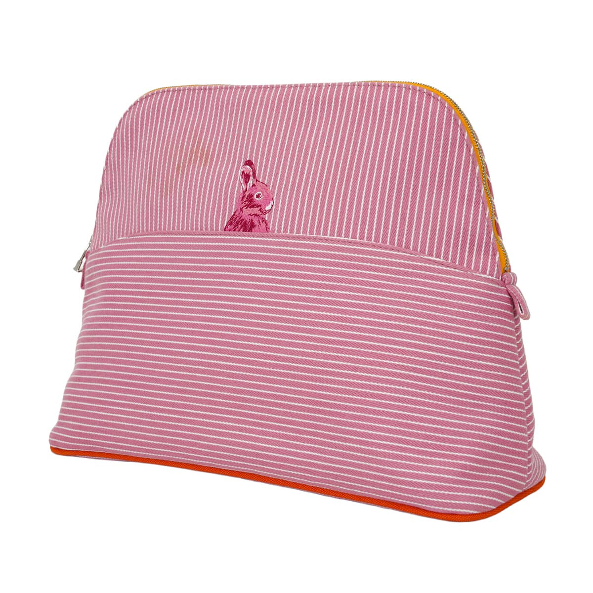 HERMES Pouch Bolide Pouch 31 GM Passe passe Rabbit Pink Striped cotton Silver HW[EXCELLENT][Authentic]