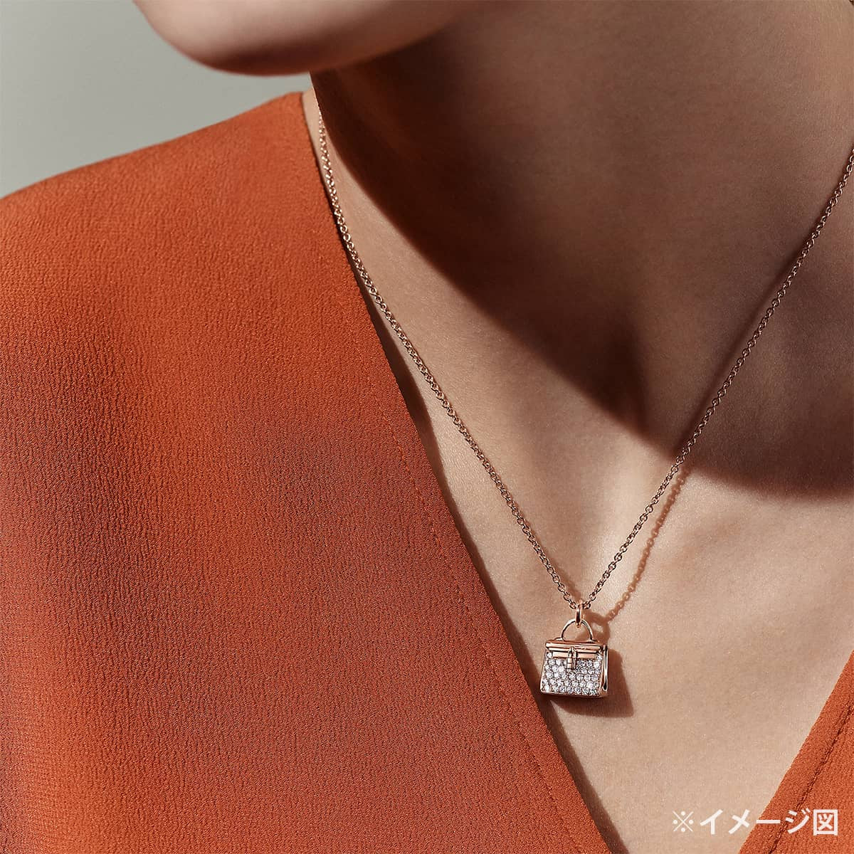 [Pre-loved] HERMES necklace Amulette Kelly K18PG /Diamond 0.22ct Rose Gold HW[LIKE NEW][Authentic]