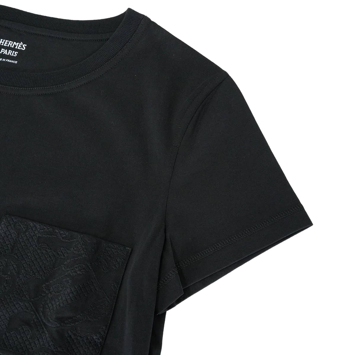 2022SS HERMES Short sleeve t shirt Embroidered pocket Noir (Black) Cotton100% #36 2E4611DUA[EXCELLENT][Authentic]