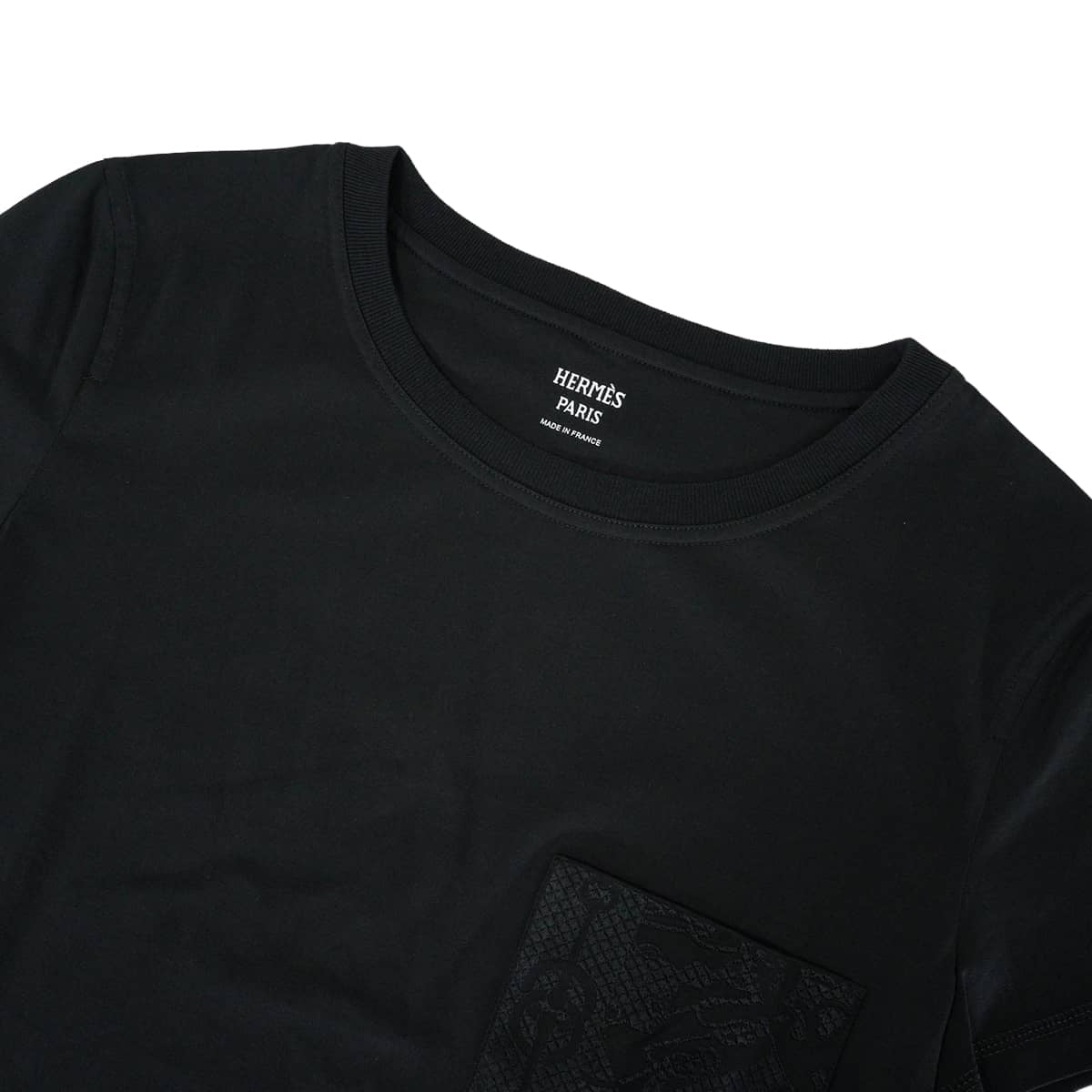2022SS HERMES Short sleeve t shirt Embroidered pocket Noir (Black) Cotton100% #36 2E4611DUA[EXCELLENT][Authentic]