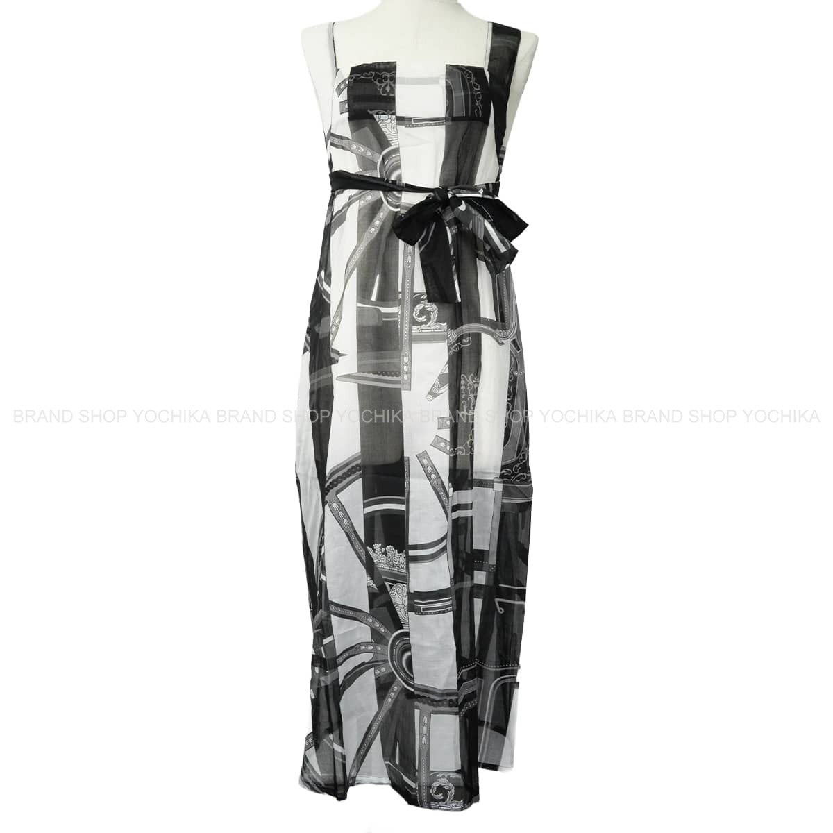 2022 HERMES One‐piece dress Sleeveless Beach Dress Berlinne Bayadere Blanc (White)/Noir (Black) Cotton100% #38 H2E3503DM[EXCELLENT][Authentic]
