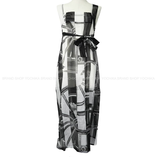 2022 HERMES One‐piece dress Sleeveless Beach Dress Berlinne Bayadere Blanc (White)/Noir (Black) Cotton100% #38 H2E3503DM[EXCELLENT][Authentic]