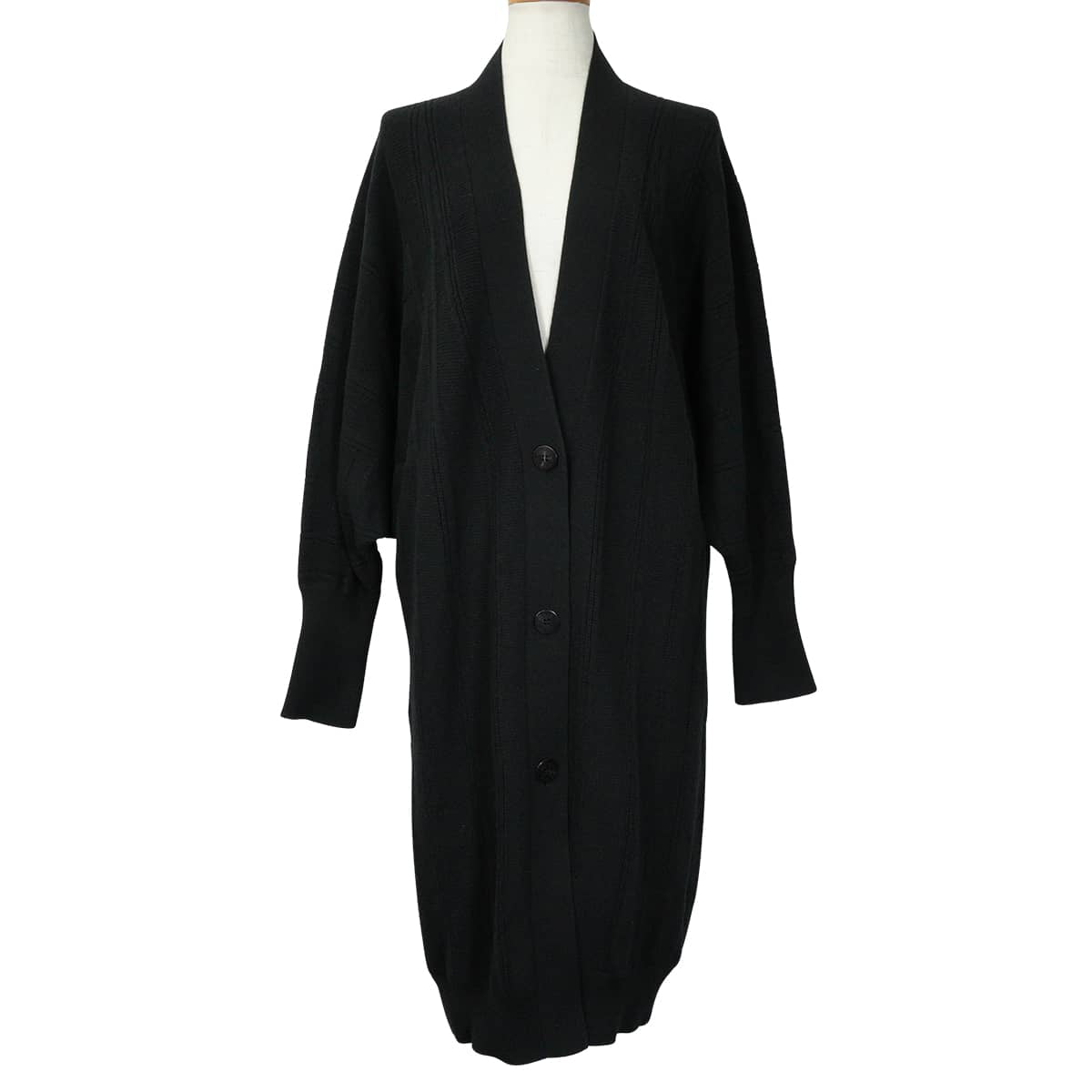 HERMES Cardigan H Jacquard Short Sleeve Long Noir (Black) Wool #34[EXCELLENT][Authentic]