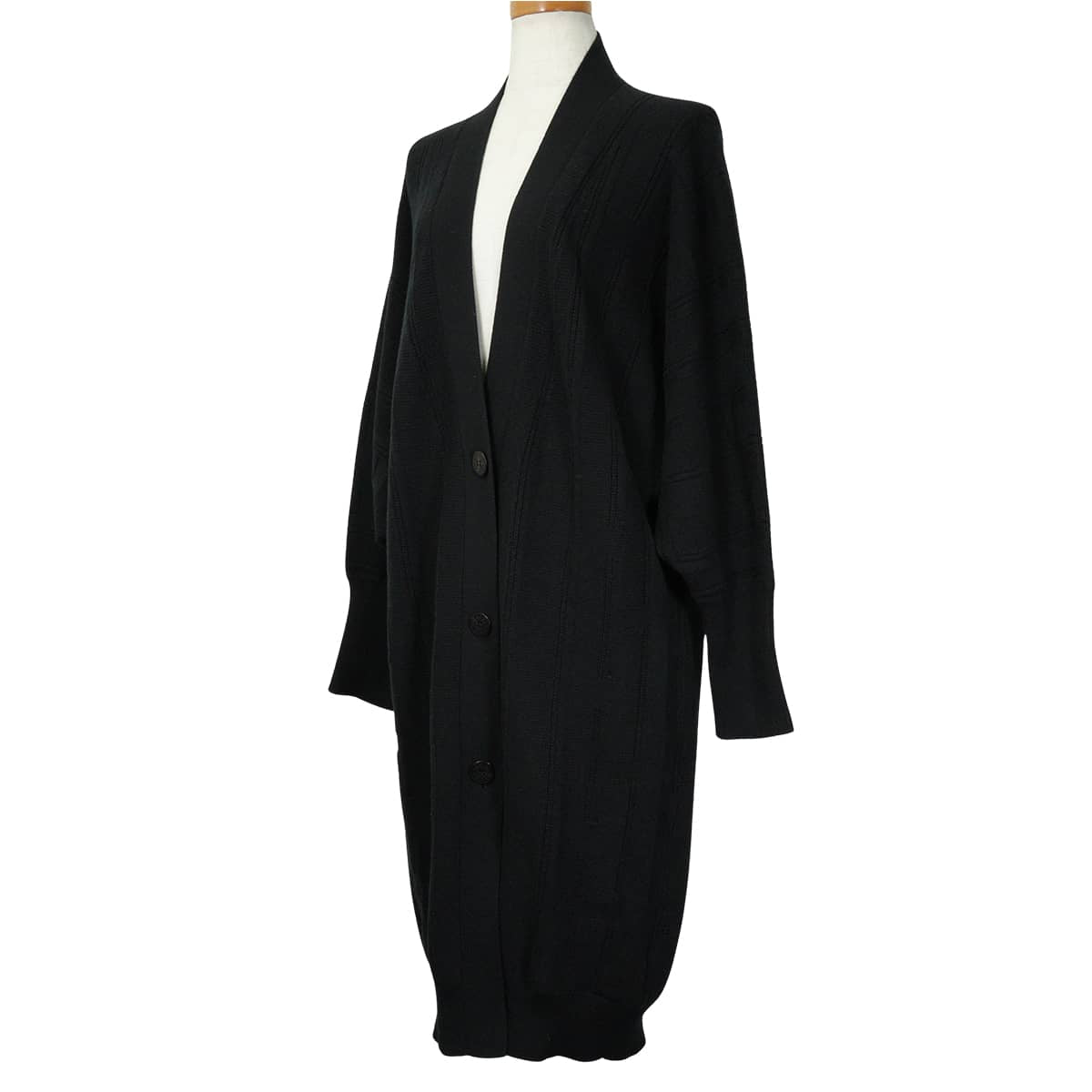 HERMES Cardigan H Jacquard Short Sleeve Long Noir (Black) Wool #34[EXCELLENT][Authentic]