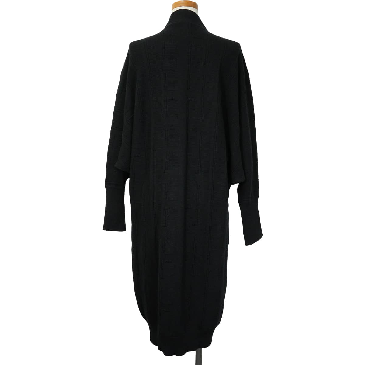 HERMES Cardigan H Jacquard Short Sleeve Long Noir (Black) Wool #34[EXCELLENT][Authentic]