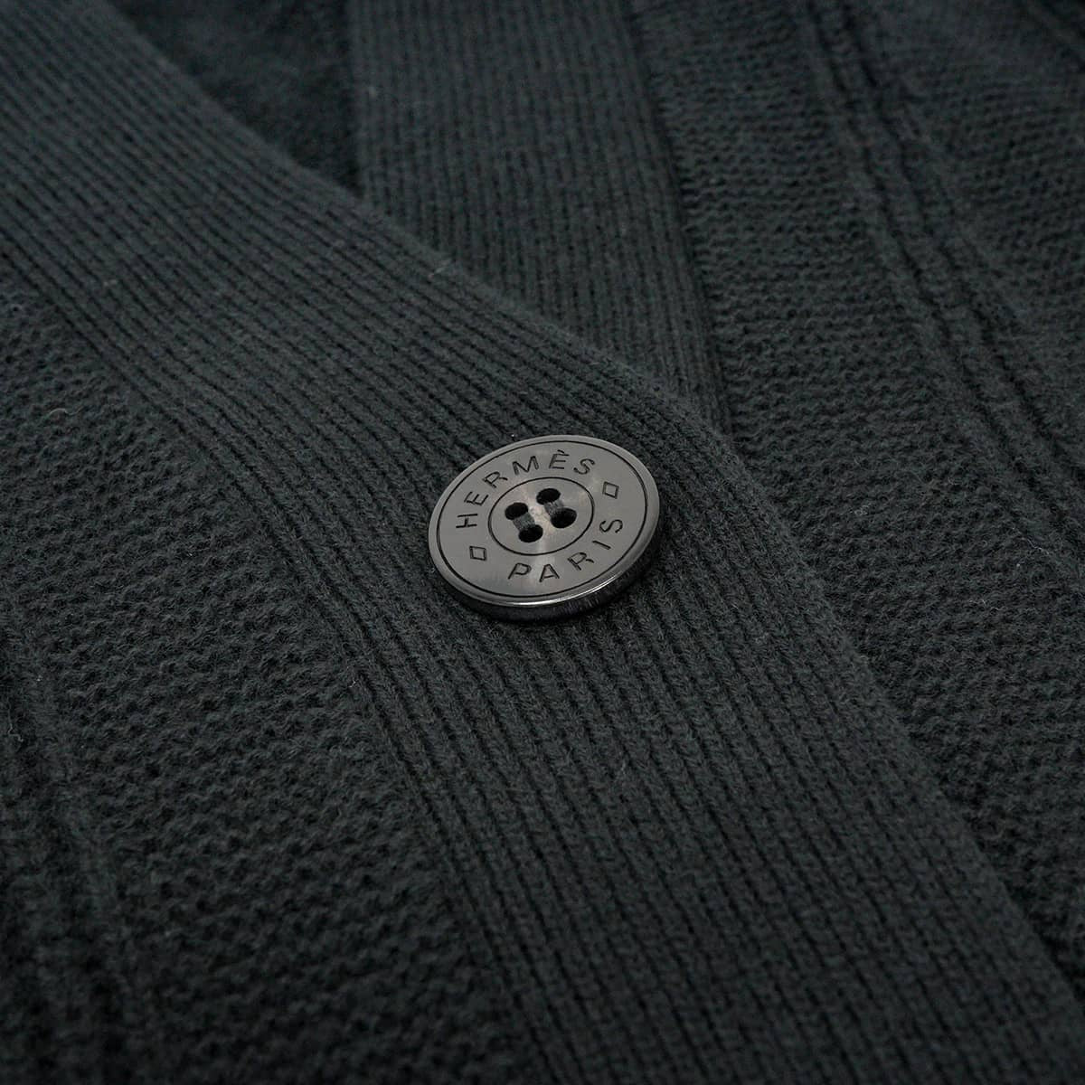 HERMES Cardigan H Jacquard Short Sleeve Long Noir (Black) Wool #34[EXCELLENT][Authentic]