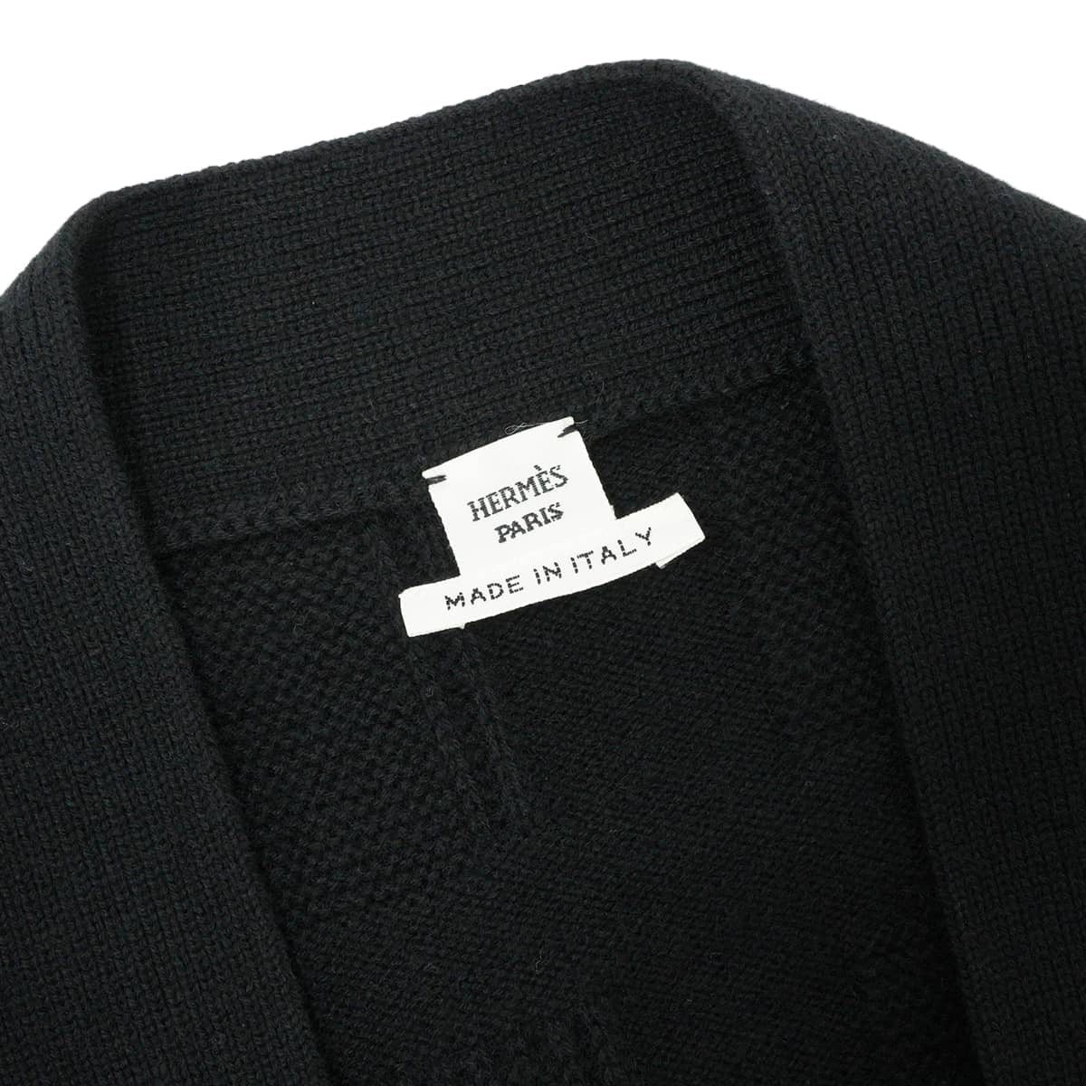 HERMES Cardigan H Jacquard Short Sleeve Long Noir (Black) Wool #34[EXCELLENT][Authentic]