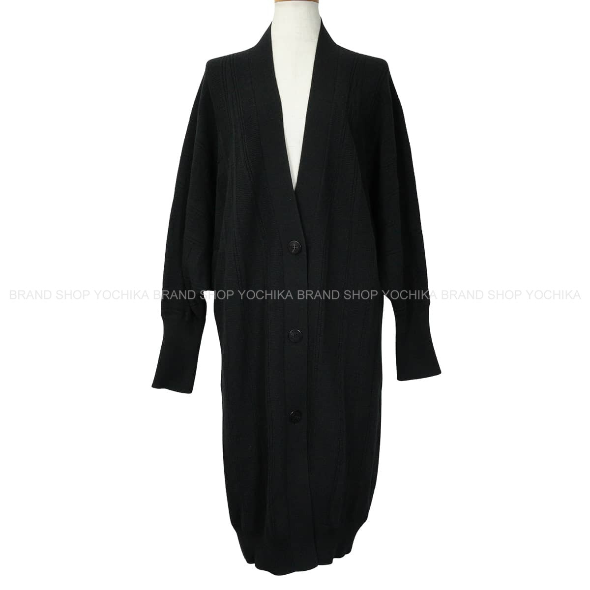HERMES Cardigan H Jacquard Short Sleeve Long Noir (Black) Wool #34[EXCELLENT][Authentic]