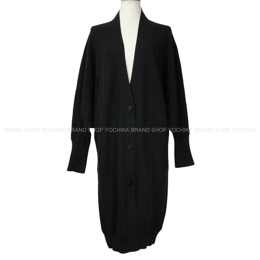 HERMES Cardigan H Jacquard Short Sleeve Long Noir (Black) Wool #34[EXCELLENT][Authentic]