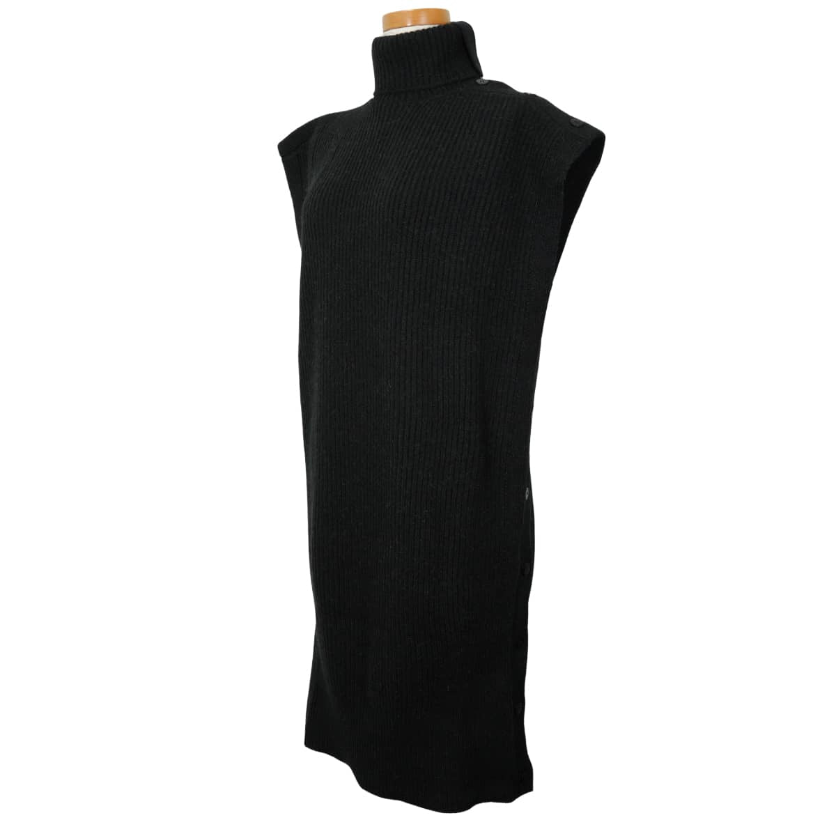 HERMES One‐piece dress Sleeveless knit Side Sellier Button Noir (Black) Camel #34[EXCELLENT][Authentic]