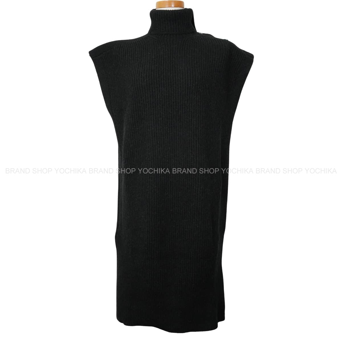HERMES One‐piece dress Sleeveless knit Side Sellier Button Noir (Black) Camel #34[EXCELLENT][Authentic]