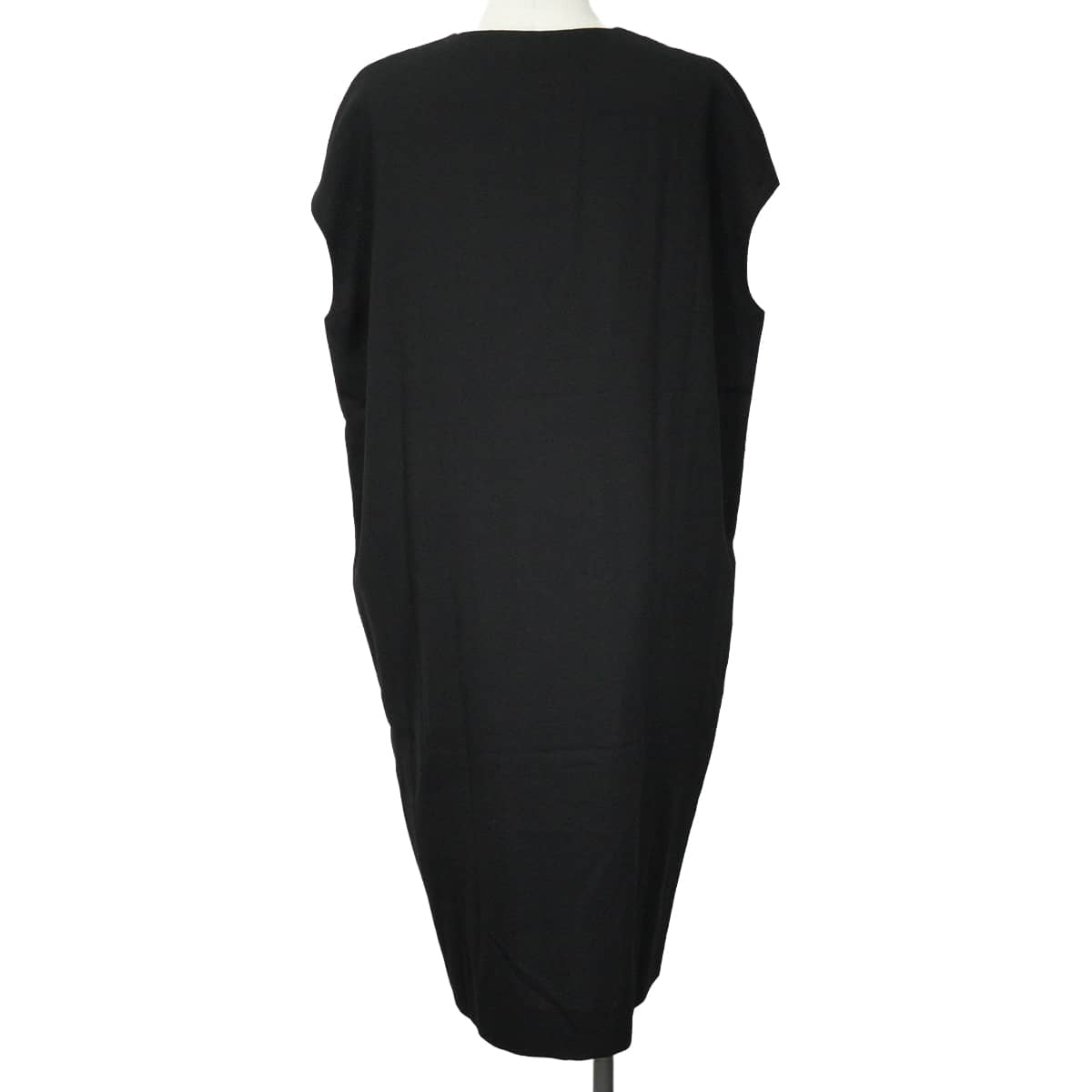 HERMES dress Sleeveless Caftan with Embroidery Noir (Black) Wool/Nylon/Polyurethane #38[EXCELLENT][Authentic]