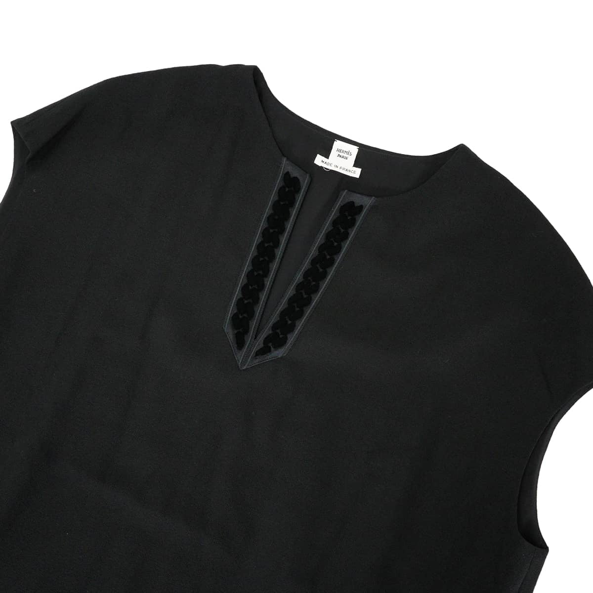 HERMES dress Sleeveless Caftan with Embroidery Noir (Black) Wool/Nylon/Polyurethane #38[EXCELLENT][Authentic]