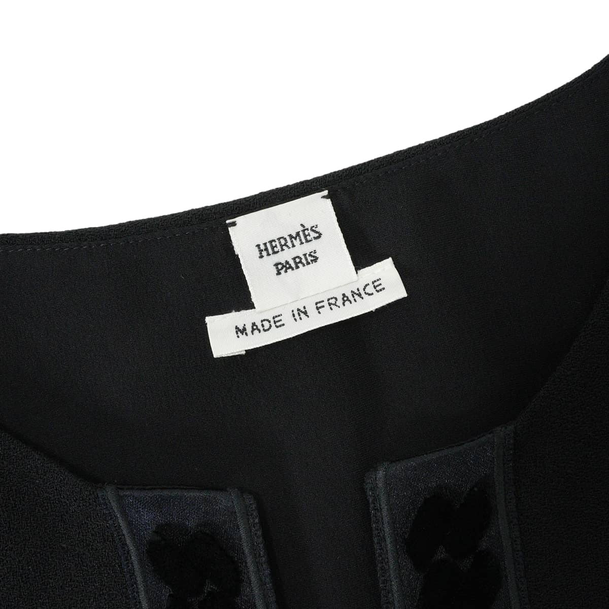 HERMES dress Sleeveless Caftan with Embroidery Noir (Black) Wool/Nylon/Polyurethane #38[EXCELLENT][Authentic]