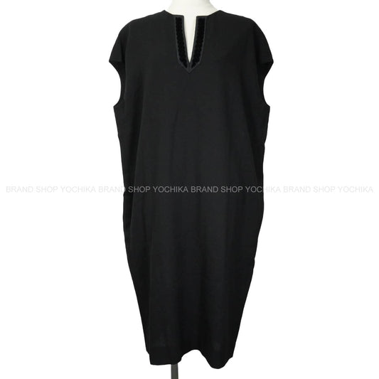 HERMES dress Sleeveless Caftan with Embroidery Noir (Black) Wool/Nylon/Polyurethane #38[EXCELLENT][Authentic]