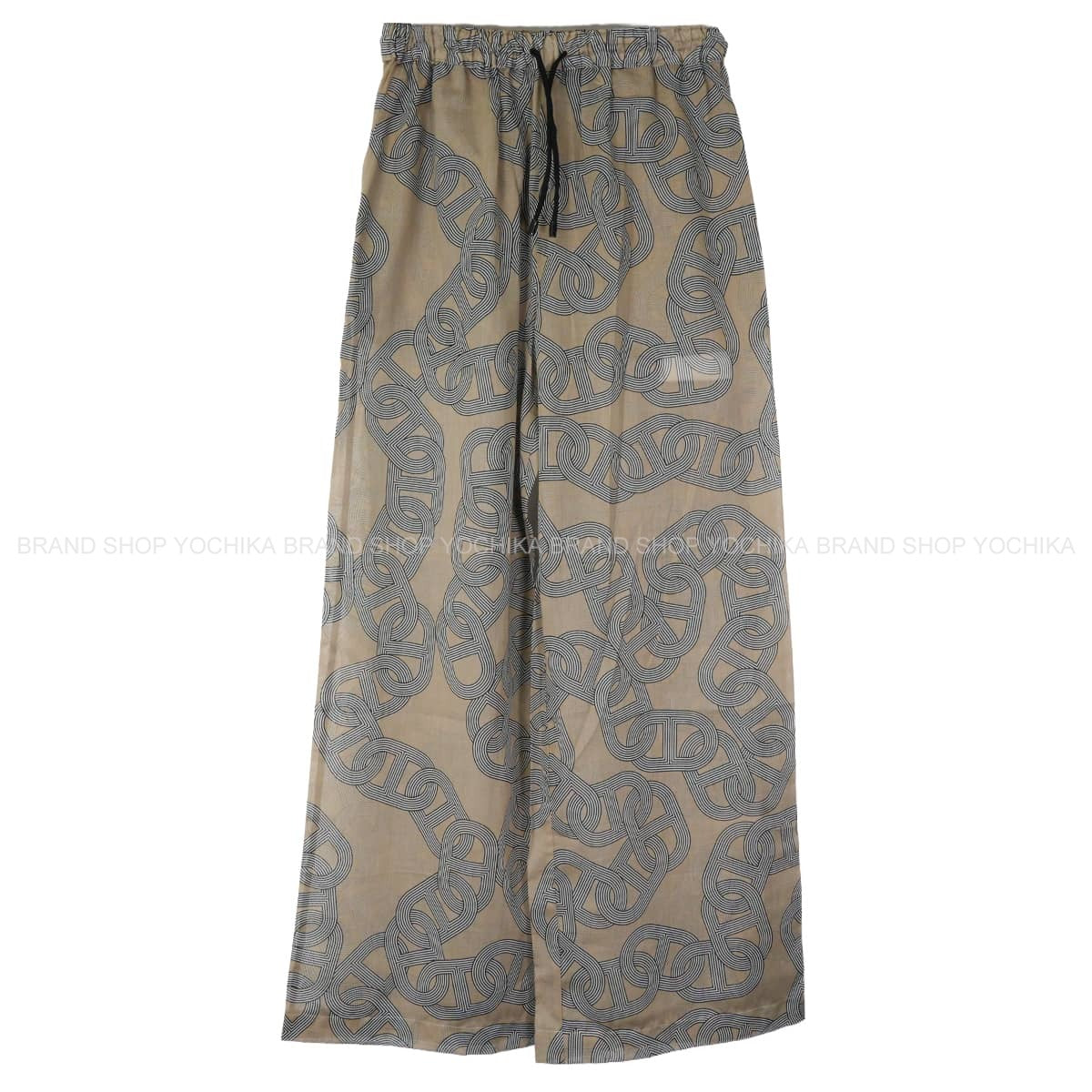 HERMES Pants Beach CIRCUIT 24 FAUBOURG Blanc (White)/Beige Cotton #34[EXCELLENT][Authentic]
