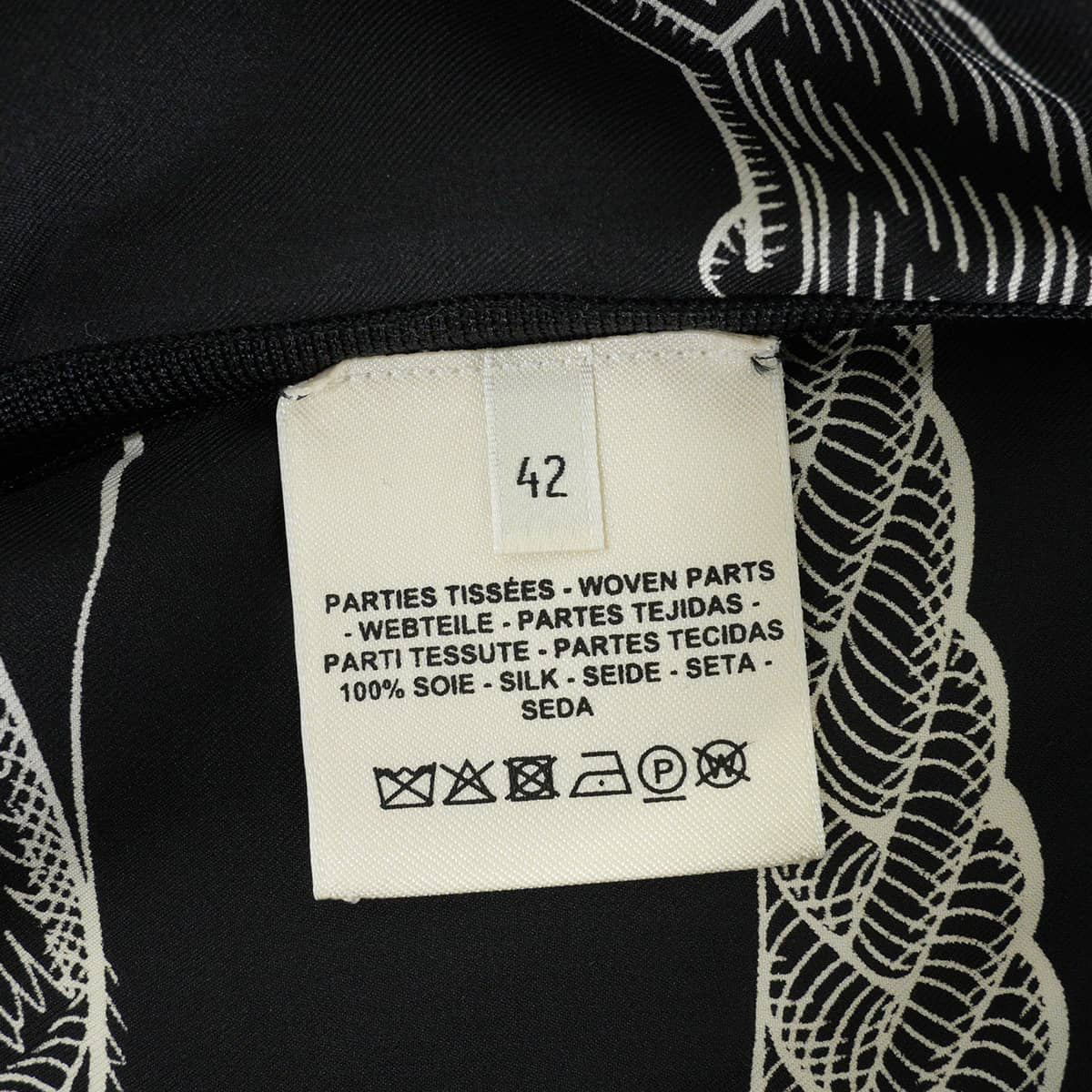 HERMES Blouse Twillaine Zouaves et Dragons V-neck Noir (Black)/Blanc (White) Silk100% #42 1H2816DF02[EXCELLENT][Authentic]