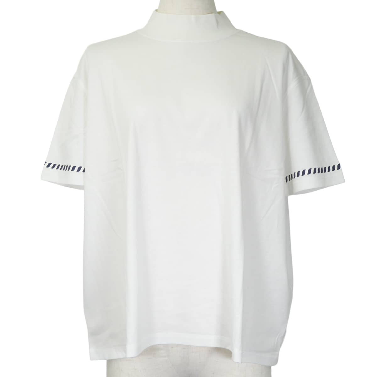 2023SS HERMES Short sleeve t shirt Canoe mock neck Chaine d'Ancre Blanc (White)/Marine Cotton100% #38 3E4621DL[EXCELLENT][Authentic]