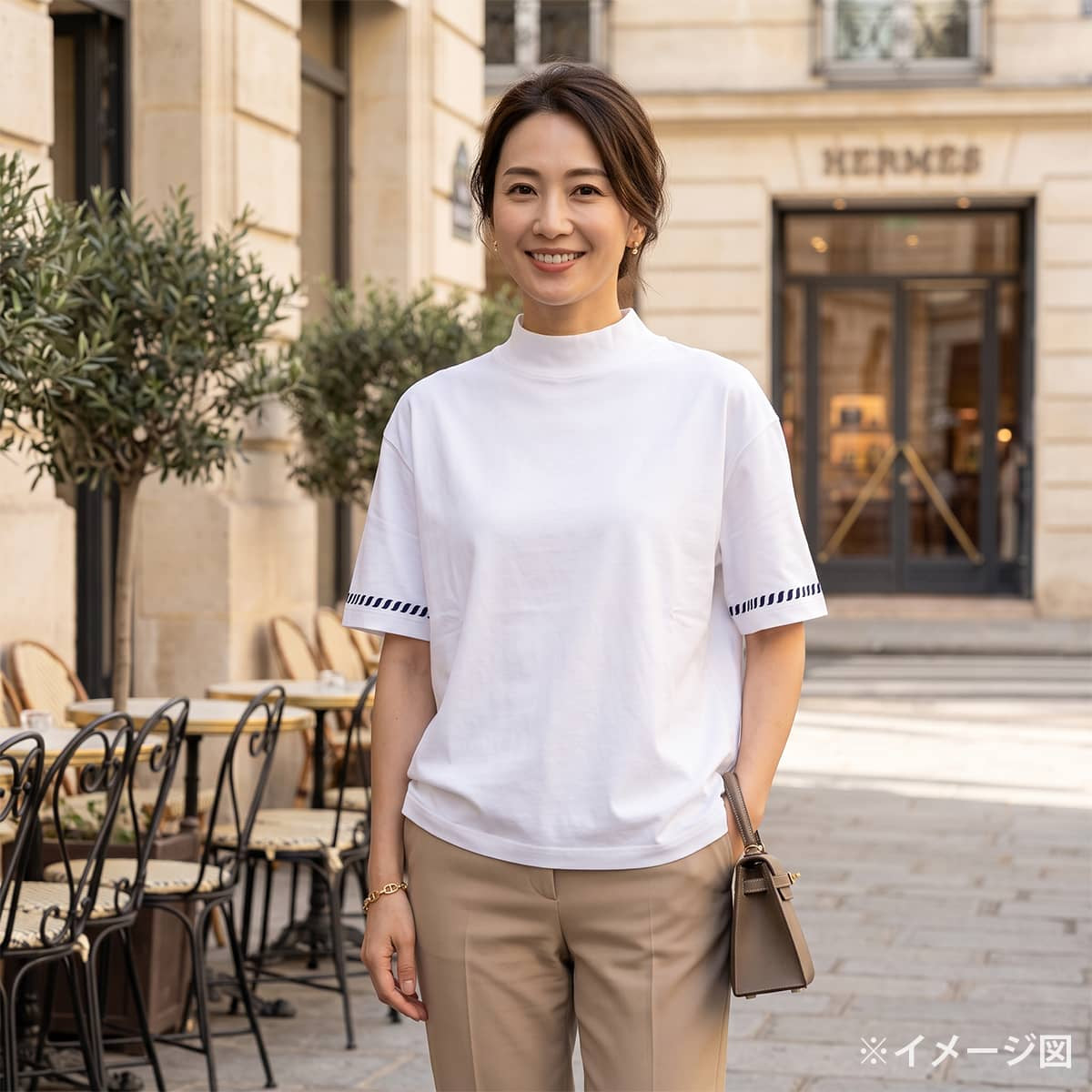 2023SS HERMES Short sleeve t shirt Canoe mock neck Chaine d'Ancre Blanc (White)/Marine Cotton100% #38 3E4621DL[EXCELLENT][Authentic]
