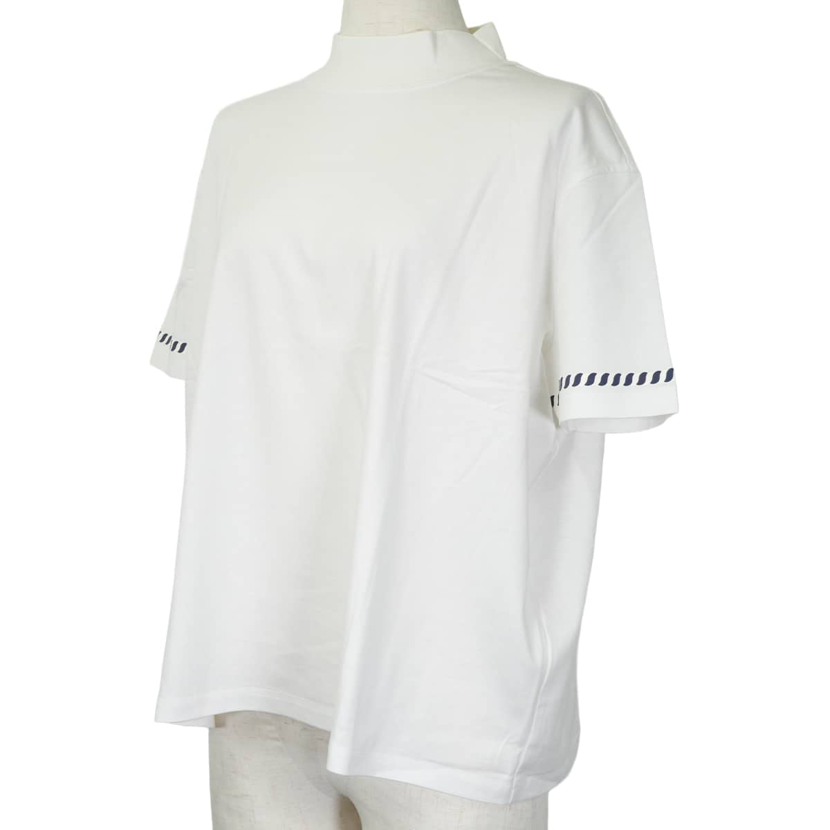 2023SS HERMES Short sleeve t shirt Canoe mock neck Chaine d'Ancre Blanc (White)/Marine Cotton100% #38 3E4621DL[EXCELLENT][Authentic]