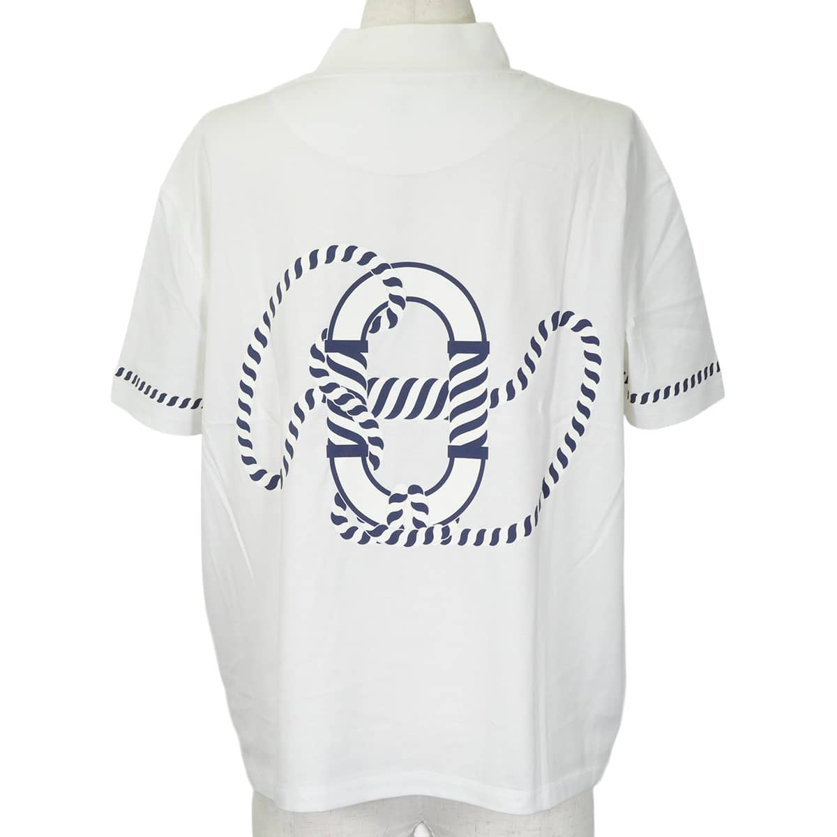 2023SS HERMES Short sleeve t shirt Canoe mock neck Chaine d'Ancre Blanc (White)/Marine Cotton100% #38 3E4621DL[EXCELLENT][Authentic]