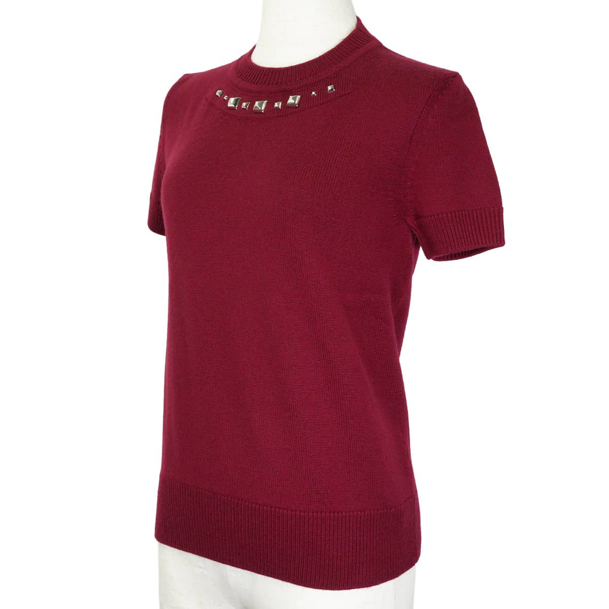 2021 HERMES Knit Short-sleeved MedorRouge Jupiter Virgin Wool ＃38 Silver HW 1H2643D9Q[EXCELLENT][Authentic]