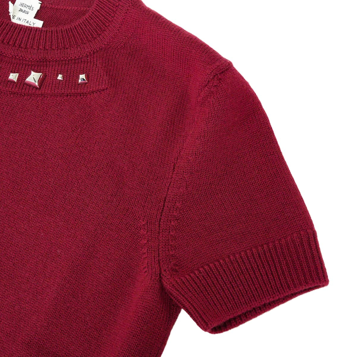 2021 HERMES Knit Short-sleeved MedorRouge Jupiter Virgin Wool ＃38 Silver HW 1H2643D9Q[EXCELLENT][Authentic]