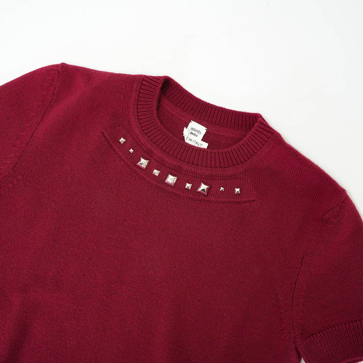 2021 HERMES Knit Short-sleeved MedorRouge Jupiter Virgin Wool ＃38 Silver HW 1H2643D9Q[EXCELLENT][Authentic]