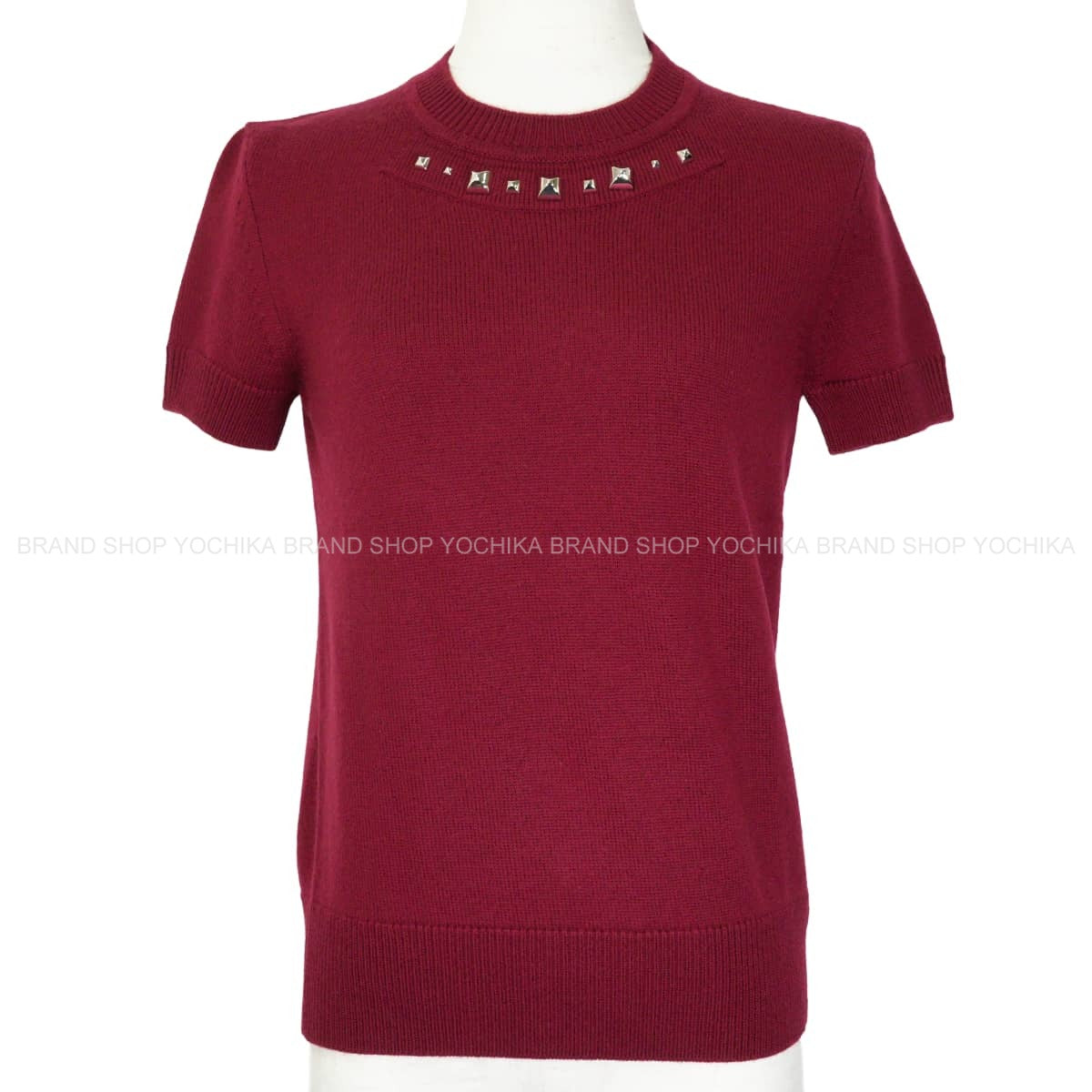 2021 HERMES Knit Short-sleeved MedorRouge Jupiter Virgin Wool ＃38 Silver HW 1H2643D9Q[EXCELLENT][Authentic]