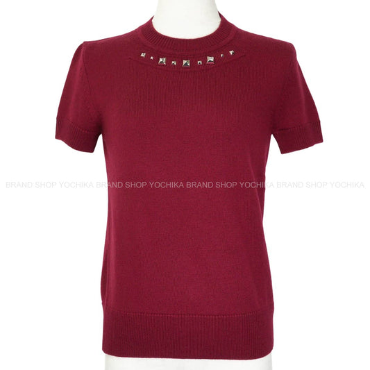 2021 HERMES Knit Short-sleeved MedorRouge Jupiter Virgin Wool ＃38 Silver HW 1H2643D9Q[EXCELLENT][Authentic]