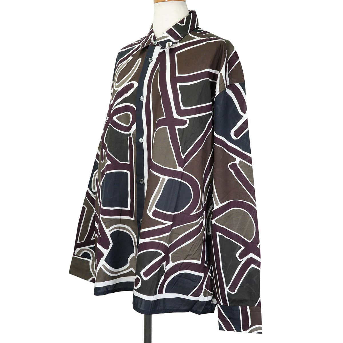 HERMES Long sleeve shirt Men's Printed Blanc (White)/Noir (Black)/Navy/Bordeaux/Brown Cotton100% #41[EXCELLENT][Authentic]