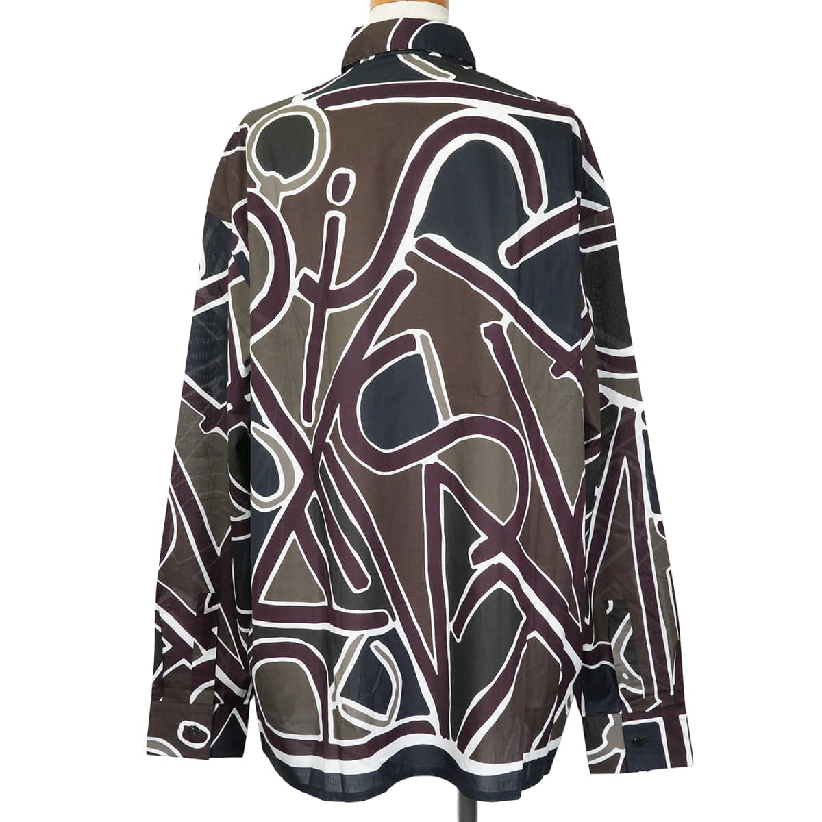 HERMES Long sleeve shirt Men's Printed Blanc (White)/Noir (Black)/Navy/Bordeaux/Brown Cotton100% #41[EXCELLENT][Authentic]