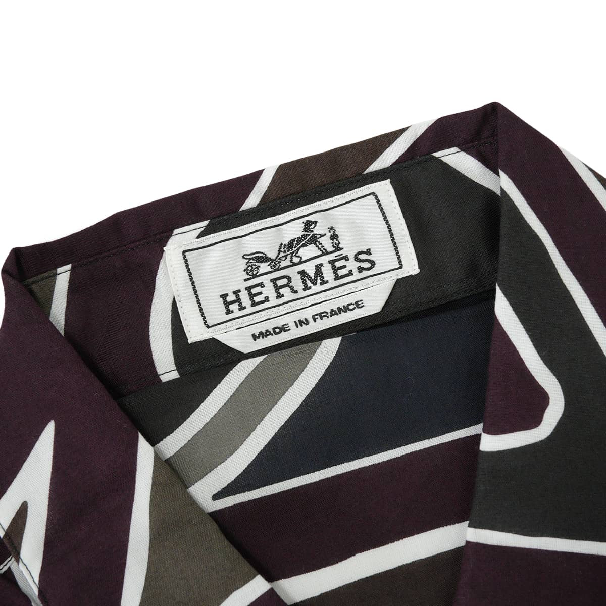 HERMES Long sleeve shirt Men's Printed Blanc (White)/Noir (Black)/Navy/Bordeaux/Brown Cotton100% #41[EXCELLENT][Authentic]