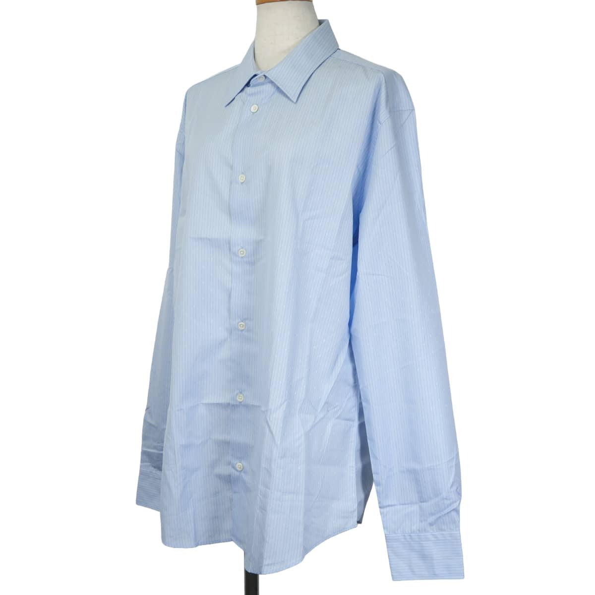 HERMES Long sleeve shirt Men's dress shirt Stripe H logo Blue Cotton100% #42 Silver HW[EXCELLENT][Authentic]