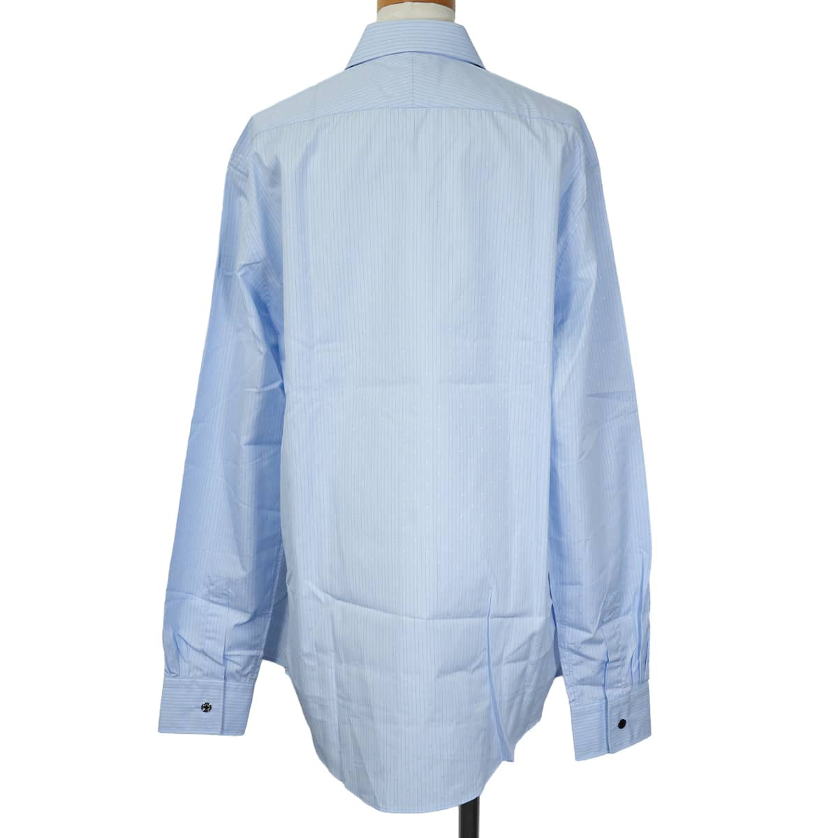 HERMES Long sleeve shirt Men's dress shirt Stripe H logo Blue Cotton100% #42 Silver HW[EXCELLENT][Authentic]