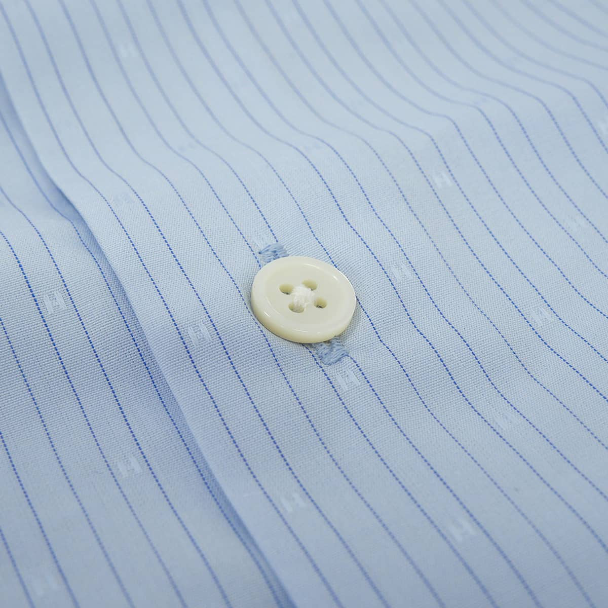 HERMES Long sleeve shirt Men's dress shirt Stripe H logo Blue Cotton100% #42 Silver HW[EXCELLENT][Authentic]