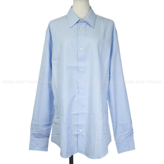 HERMES Long sleeve shirt Men's dress shirt Stripe H logo Blue Cotton100% #42 Silver HW[EXCELLENT][Authentic]
