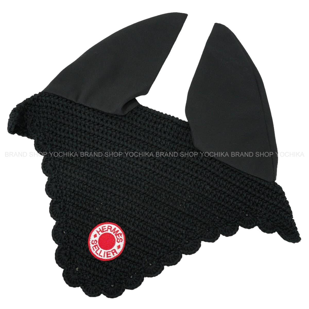 HERMES Horse Ear hood Fly bonnet Noir (Black) Cotton100% Ears: Polyester65% / Cotton35%[EXCELLENT][Authentic]