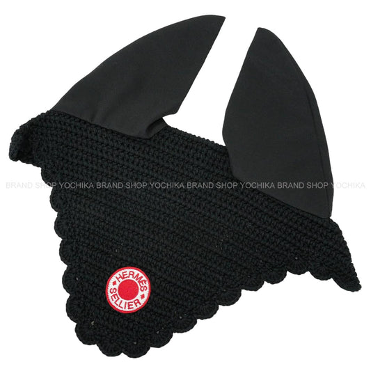 HERMES Horse Ear hood Fly bonnet Noir (Black) Cotton100% Ears: Polyester65% / Cotton35%[EXCELLENT][Authentic]