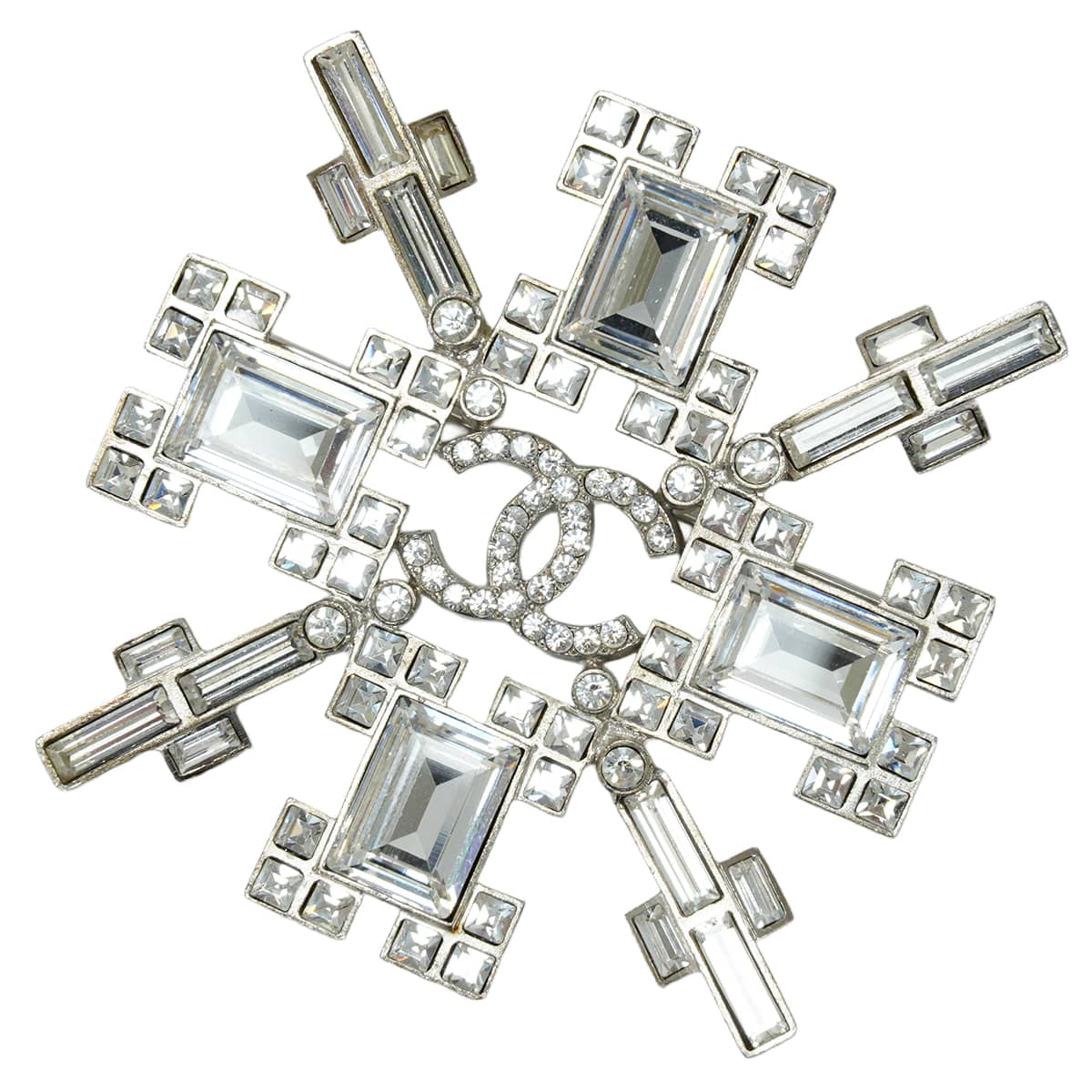CHANEL broach Rhinestone snowflake motif COCO Mark Silver Metal Silver HW[EXCELLENT][Authentic]