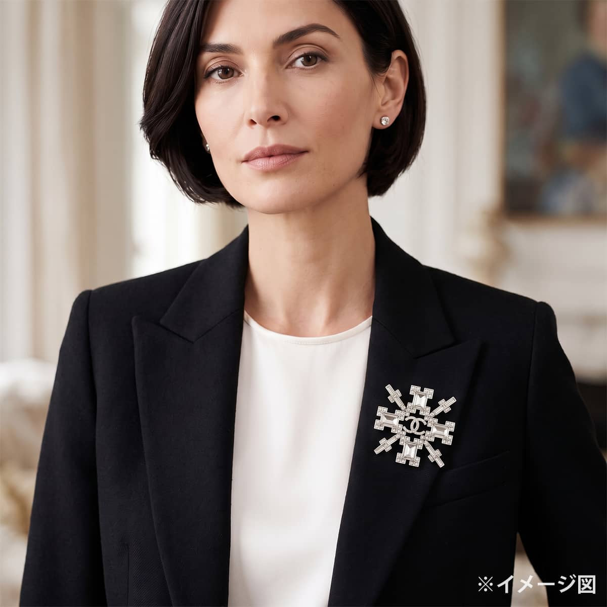 CHANEL broach Rhinestone snowflake motif COCO Mark Silver Metal Silver HW[EXCELLENT][Authentic]