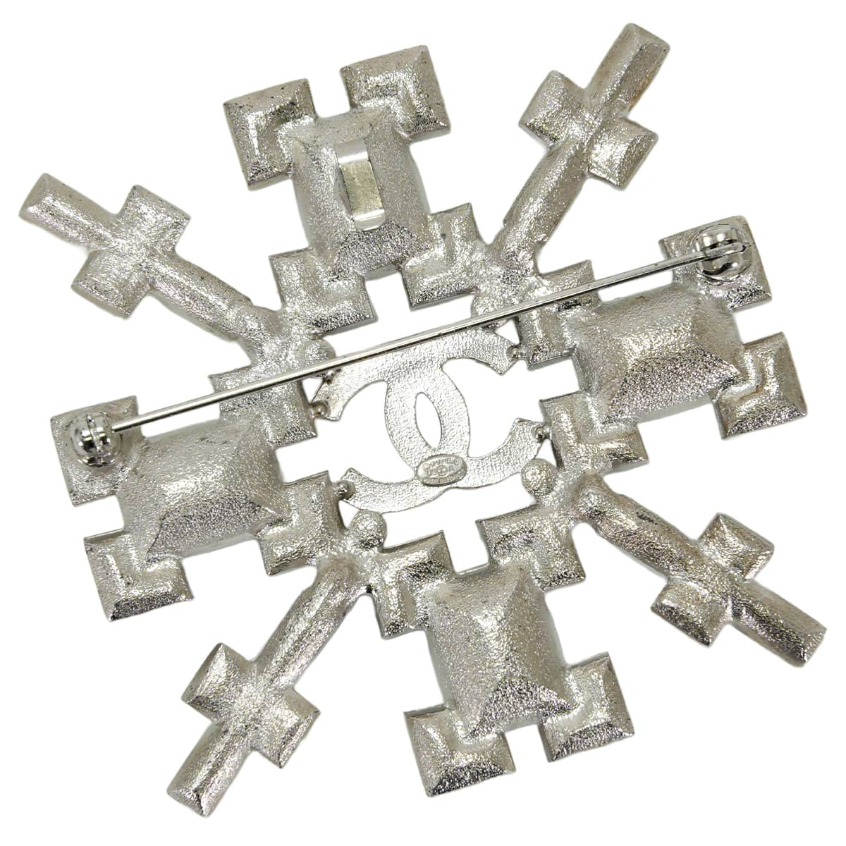 CHANEL broach Rhinestone snowflake motif COCO Mark Silver Metal Silver HW[EXCELLENT][Authentic]