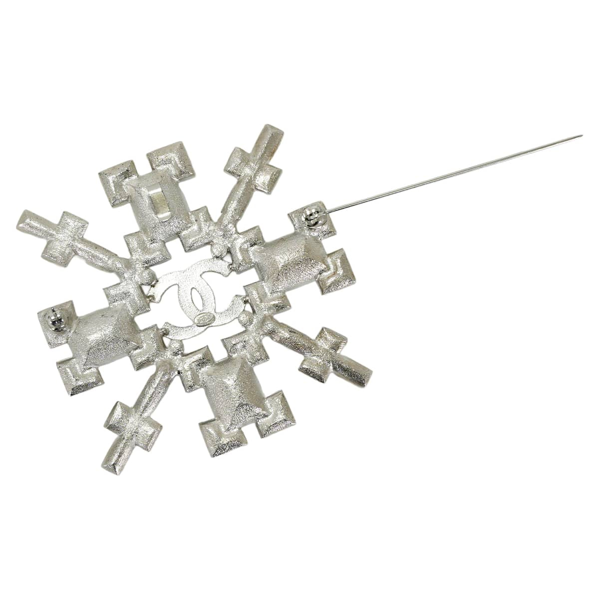 CHANEL broach Rhinestone snowflake motif COCO Mark Silver Metal Silver HW[EXCELLENT][Authentic]