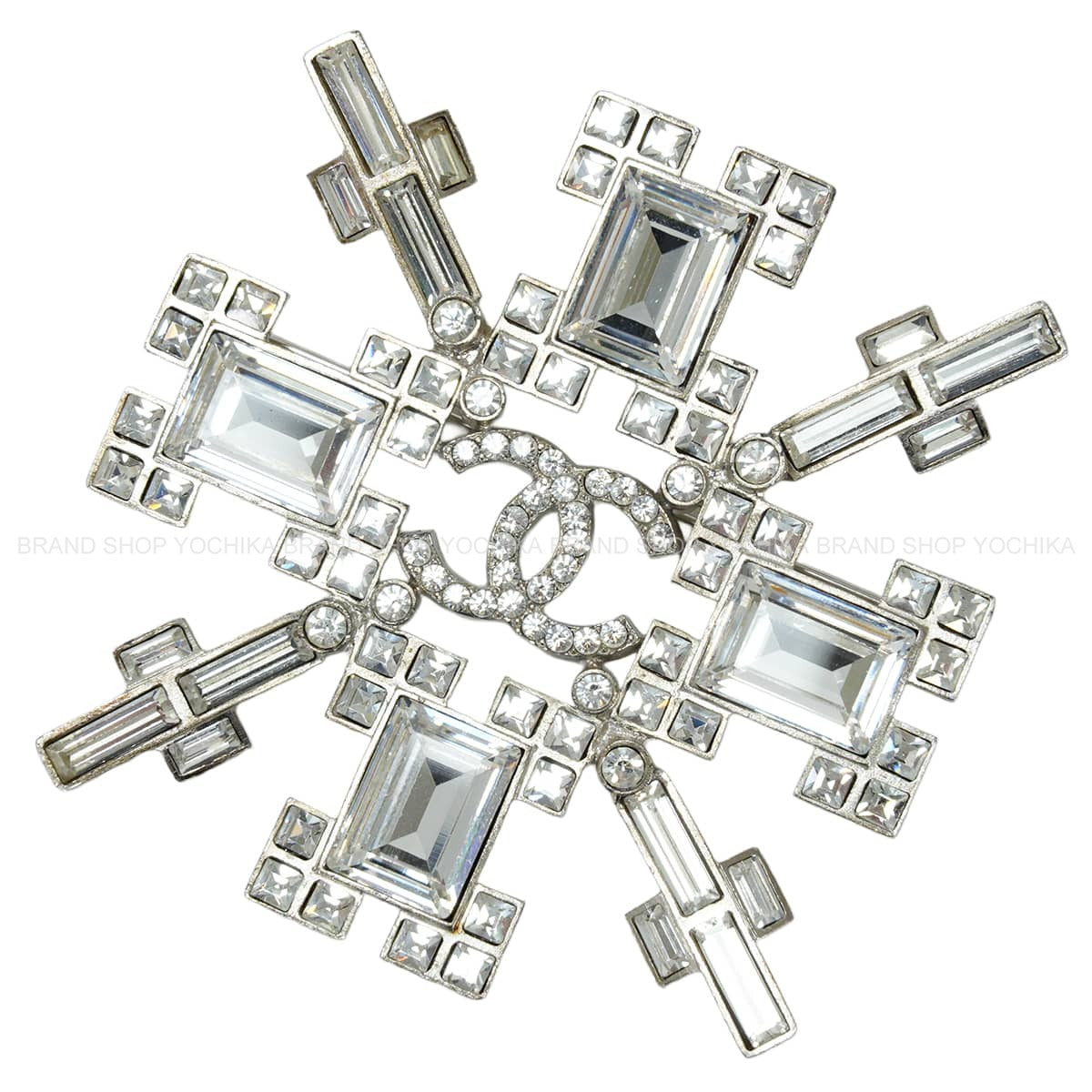 CHANEL broach Rhinestone snowflake motif COCO Mark Silver Metal Silver HW[EXCELLENT][Authentic]