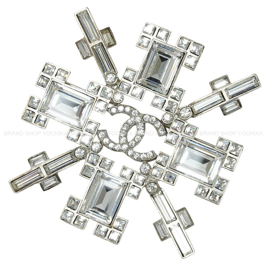CHANEL broach Rhinestone snowflake motif COCO Mark Silver Metal Silver HW[EXCELLENT][Authentic]
