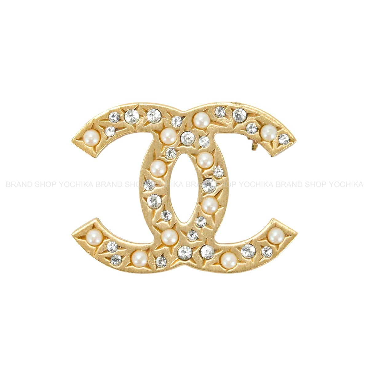 CHANEL broach COCO Mark Fake Pearl Rhinestone Mini Gold Metal Mat Gold HW[EXCELLENT][Authentic]