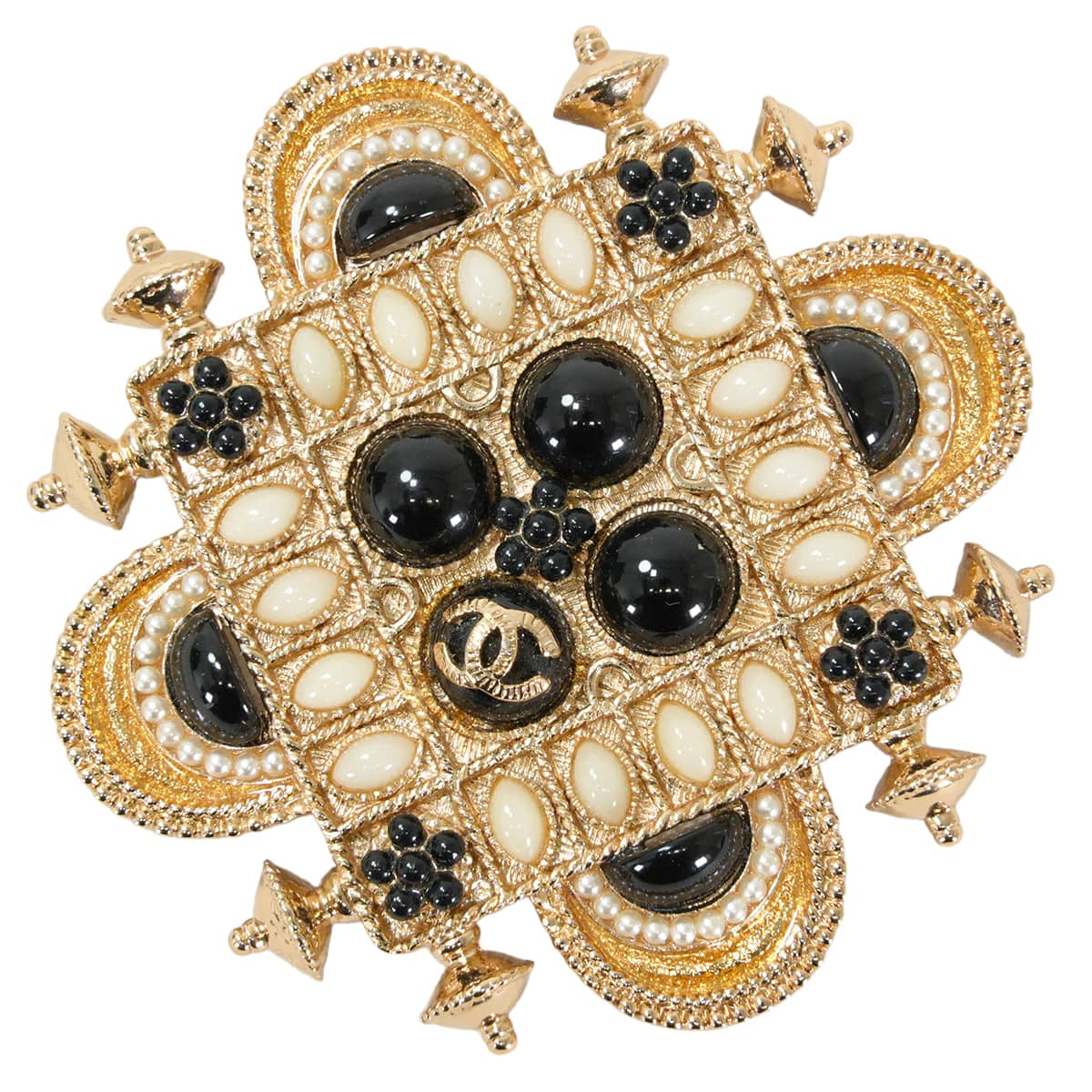 [Pre-loved] CHANEL broach Metal Square Gripoix Noir (Black)/Ivory/Gold Gold HW[LIKE NEW][Authentic]